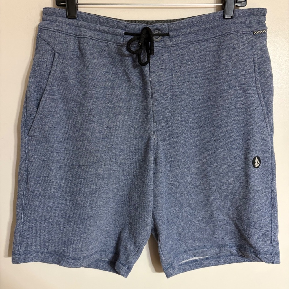 Volcom Mens Blue Heathered Knit Shorts Drawstring Waist Size Medium
